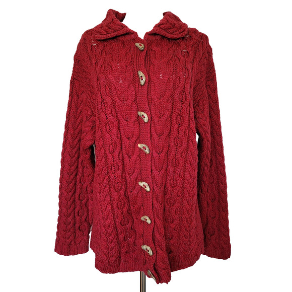 Claouknit Merino Wool Red Cardigan VTG Heavy Knit Made Ireland S Hand Finished - Picture 1 of 9